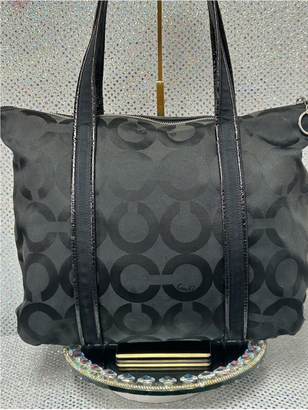 Coach Poppy Op Art Glam Tote Black Signature Jacquard Leather Trim 13826 G0920 - Picture 3 of 15